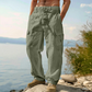 Men’s Breathable Linen Cargo Pants with Multi-Pockets