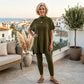 Women's two-piece stretch knit set (top + trousers)