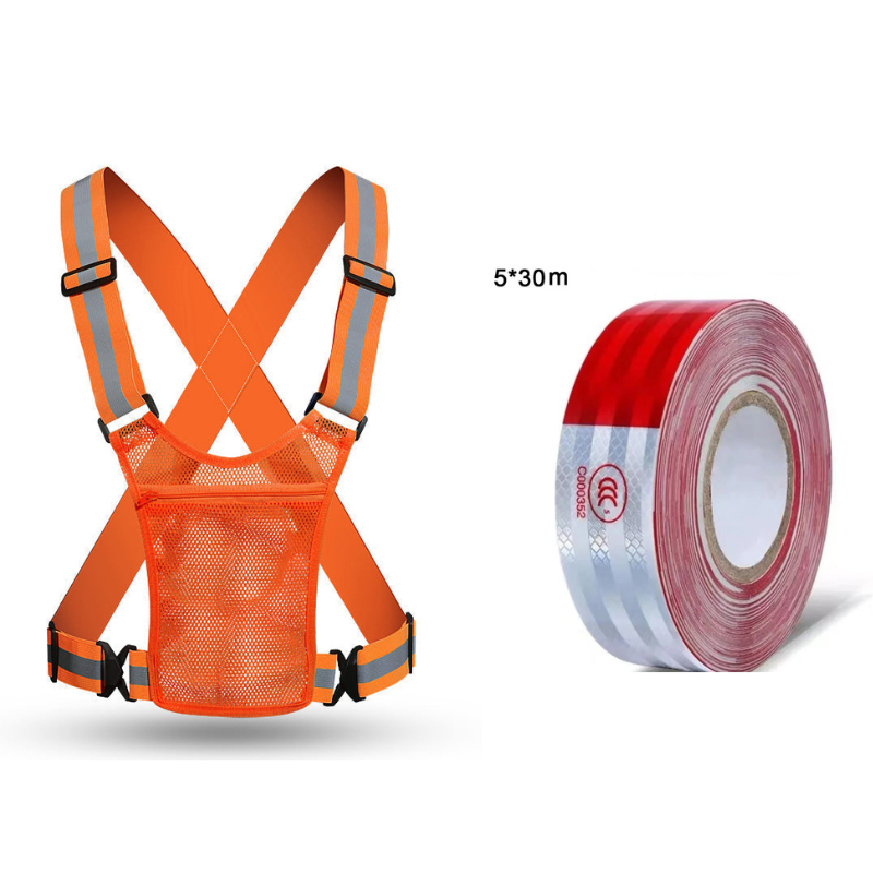 Orange Red_BUY 1_Reflective Vest+Reflective Tape