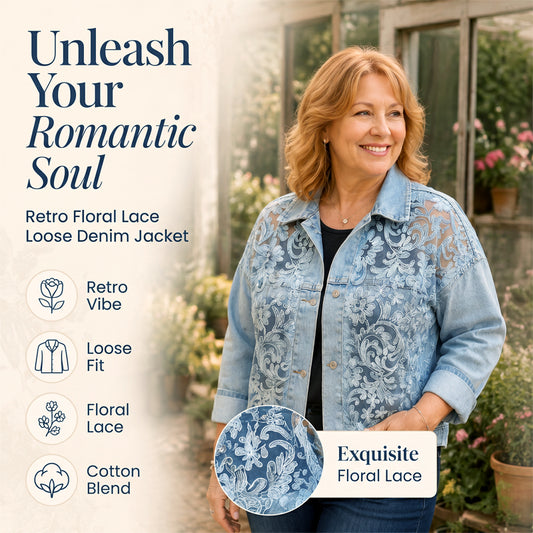 ⌛Limited-time offer-Women's Loose Floral Lace Patchwork Denim Jacket