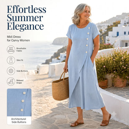 Limited-time offer⏰Women’s round-neck, asymmetrical, stylish solid-colour dress 💖 Extra loose fit 💖 Extremely breathable