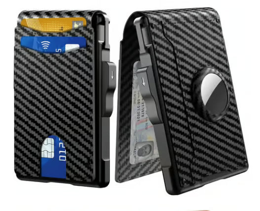 💼🔒Men's Slim RFID Blocking Aluminum Wallet – Pop-Up Card Holder with Money Clip & Dual ID Windows