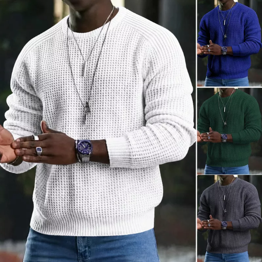 ✨ Timeless Comfort | Men's Soft Crew-Neck Sweater with Ribbed Hem