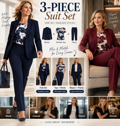 🎉 3 Pieces, Endless Looks | Women's Blazer, Floral Top & Pants Suit Set ⚡Free shipping