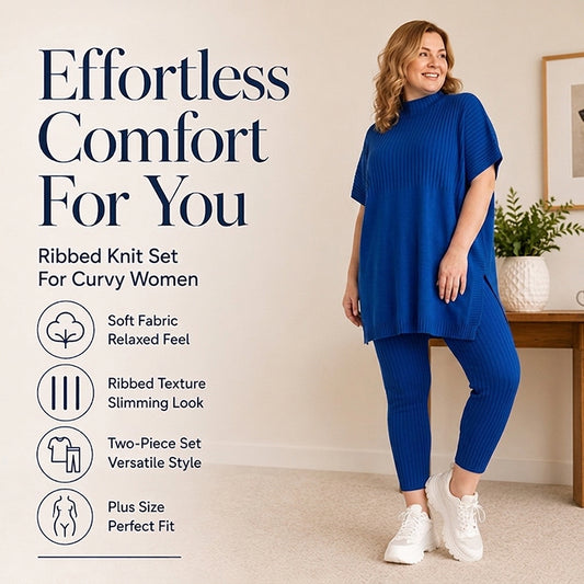 Women's two-piece stretch knit set (top + trousers)