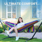 Versatile indoor/outdoor hammock (with stand)—features a portable, space-saving, and durable steel stand; suitable for indoor, outdoor, and patio use; 500 lb weight capacity (Tropical Style).
