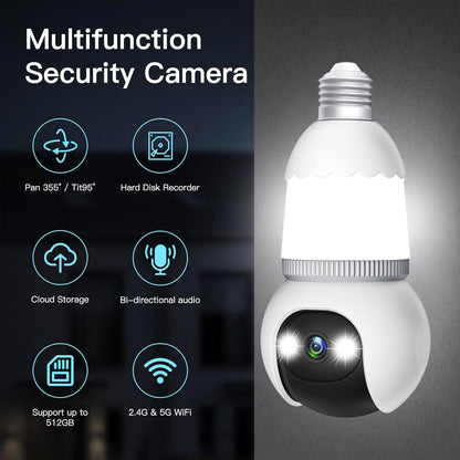 ✅Upgraded version✅ Latest version👍4MP Light Bulb Security Camera 5G&2.4GHz Wireless Outdoor Indoor Camera with Night Vision