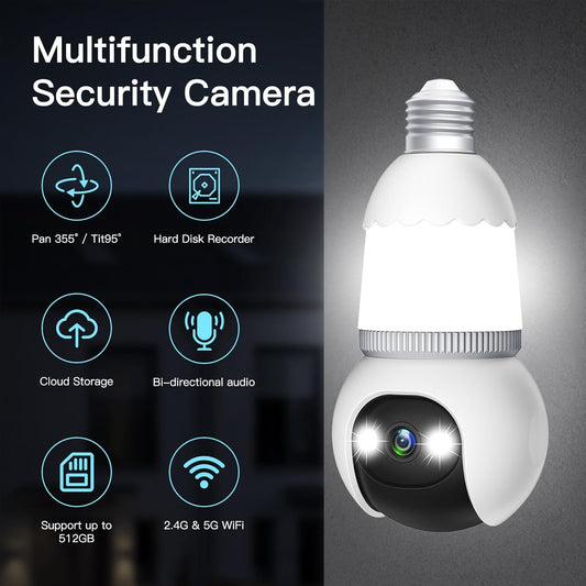 ✅Upgraded version✅ Latest version👍4MP Light Bulb Security Camera 5G&2.4GHz Wireless Outdoor Indoor Camera with Night Vision