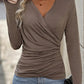 🌸Hot Sale 50% OFF💖Women's Slim Fit V Neck Long Sleeve Ruched Waist Top for Spring and Autumn
