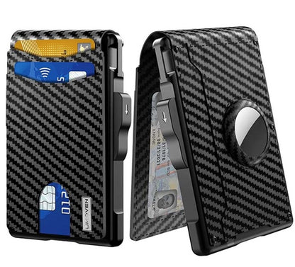 💼🔒Men's Slim RFID Blocking Aluminum Wallet – Pop-Up Card Holder with Money Clip & Dual ID Windows