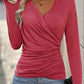 🌸Hot Sale 50% OFF💖Women's Slim Fit V Neck Long Sleeve Ruched Waist Top for Spring and Autumn