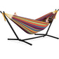 Versatile indoor/outdoor hammock (with stand)—features a portable, space-saving, and durable steel stand; suitable for indoor, outdoor, and patio use; 500 lb weight capacity (Tropical Style).