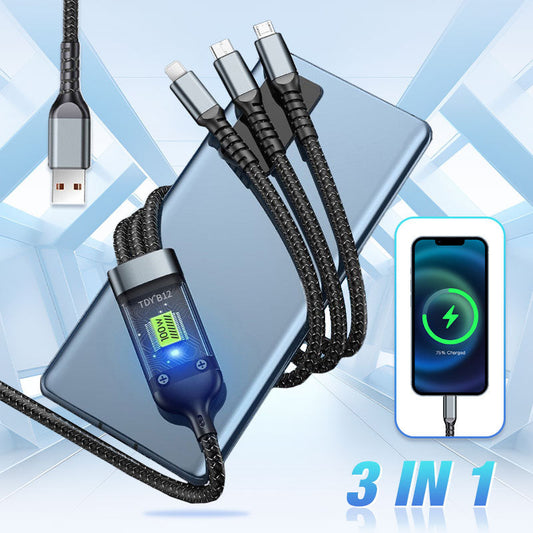 Transparent Luminous 3-in-1 Fast Charging Cable - USB-C/Micro-USB with LED Power Indicator & Nylon Braiding 📱💫
