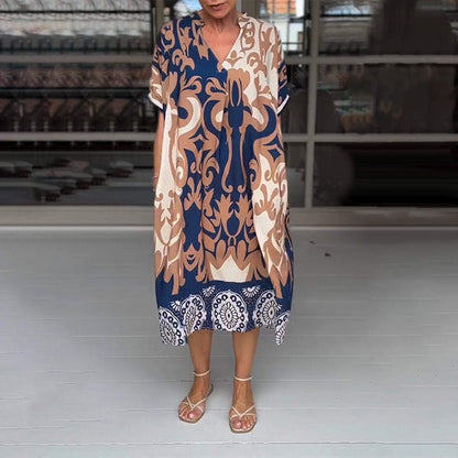 🌺Time-limited Special🔥 69% OFF!!🔥Printed V Neck Loose Midi Dress