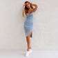 💎 50% OFF DENIM BODYCON CAMI DRESS ! 💎 Adjustable Straps, U-Neck & Split Hem for a Flattering Fit ✨