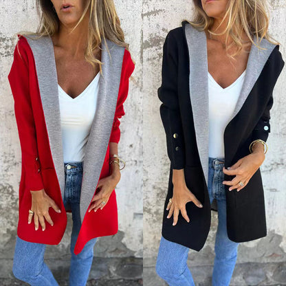 🌸Spring Specials🌸 Women's Color Block Open Front Hooded Coat