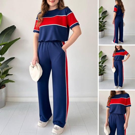 🌸Limited-time discount🌸 Women's Two-Piece Color-Block Casual Tracksuit (top + trousers).