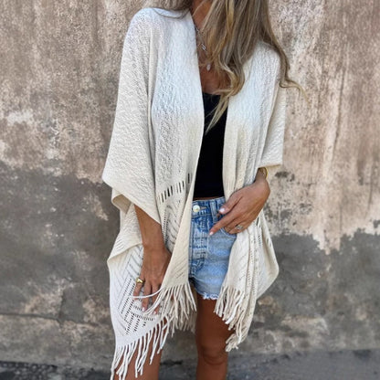 💖Limited Sale 50% OFF💖Elegant Solid Color Soft Cutout Tassel Shawl