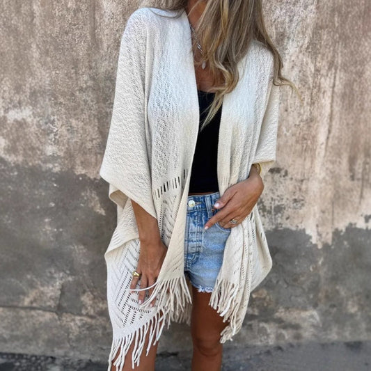 💖Limited Sale 50% OFF💖Elegant Solid Color Soft Cutout Tassel Shawl