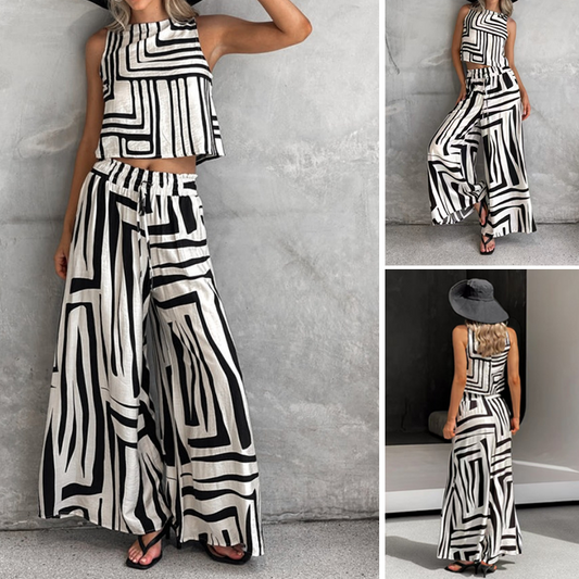 🌴Summer Specials🌴Striped Sleeveless Top & Wide-Leg Pants Set