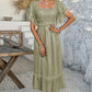 Women's Causal Puffy Short Sleeve Square Neck Dresses