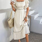 Women's Causal Puffy Short Sleeve Square Neck Dresses