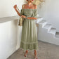 Women's Causal Puffy Short Sleeve Square Neck Dresses