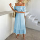 Women's Causal Puffy Short Sleeve Square Neck Dresses