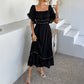 Women's Causal Puffy Short Sleeve Square Neck Dresses
