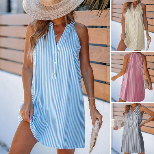 🔥Popular Styles💖Women's Striped V-Neck Sleeveless Short Dress