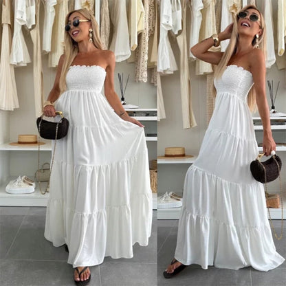 Sexy Sleeveless Solid Color Floor-Length Dress
