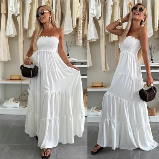 Sexy Sleeveless Solid Color Floor-Length Dress