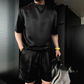 ⏳55% OFF🔥High Quality Men's Mercerized Cotton Casual Solid Color Top and Shorts Two-Piece Set【Loose fit, suitable for all occasions】