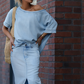 💖High quality 🎁Women's Diagonal Shoulder Top with Split Denim Long Skirt