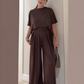 Women's Solid Loose Short Sleeve Top & Wide Leg Pants 2-Piece Set