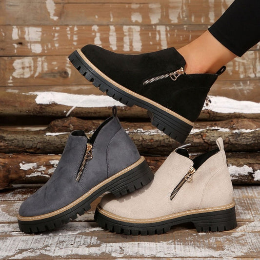 💗Last Day Hot Sale💗✨Women's Round-Toe Ankle Boots with Side Zipper