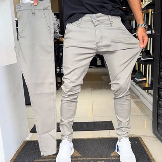 Men's high quality stretch casual solid color trousers