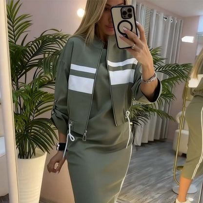 🎉 2 Pieces, More Ways to Dress | Women's Stand-Collar Jacket & Midi Dress Set