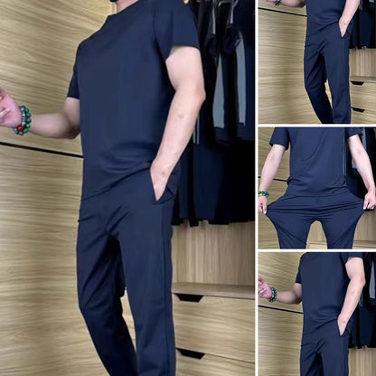 Men’s Casual Ice Silk Stretch T-Shirt & Pants Two-Piece Set
