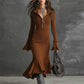 Retro Zipper Neck Trumpet Sleeve Midi Dress