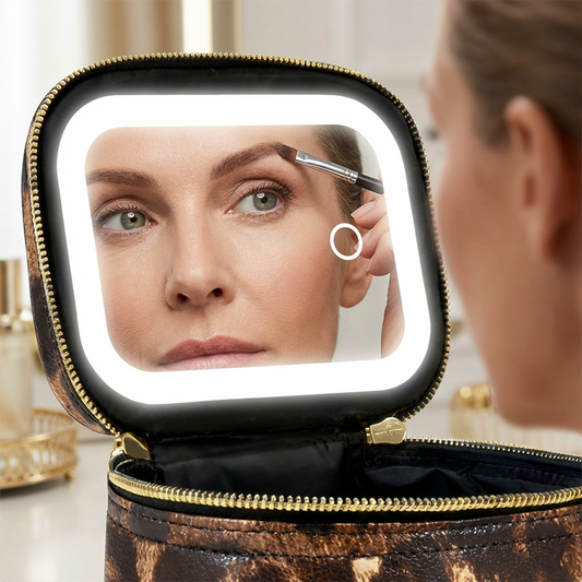 🎁Multifunctional portable leather makeup case with LED light mirror🎁