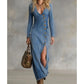 ❤️Women's Long-Sleeved V-Neck Long Denim Dress with Slits for All Seasons