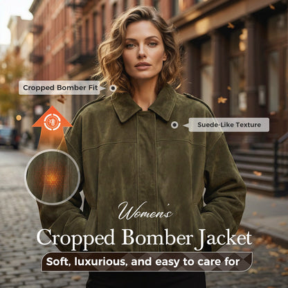 ⏰Last Day 60% Off💃Women's Suede-Like Cropped Bomber Jacket