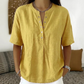 💖 Women's Solid-Color Button-Down Collar Casual Loose Cotton-Linen Top