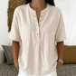 💖 Women's Solid-Color Button-Down Collar Casual Loose Cotton-Linen Top