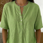 💖 Women's Solid-Color Button-Down Collar Casual Loose Cotton-Linen Top