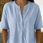 💖 Women's Solid-Color Button-Down Collar Casual Loose Cotton-Linen Top