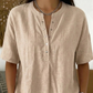 💖 Women's Solid-Color Button-Down Collar Casual Loose Cotton-Linen Top