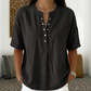 💖 Women's Solid-Color Button-Down Collar Casual Loose Cotton-Linen Top