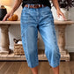 👖 LIMITED-TIME 55% OFF! ✨ Women's Casual Stretchy Cropped Denim Pants – Barrel Fit, Mid-Waist, Multi-Pockets 🌿